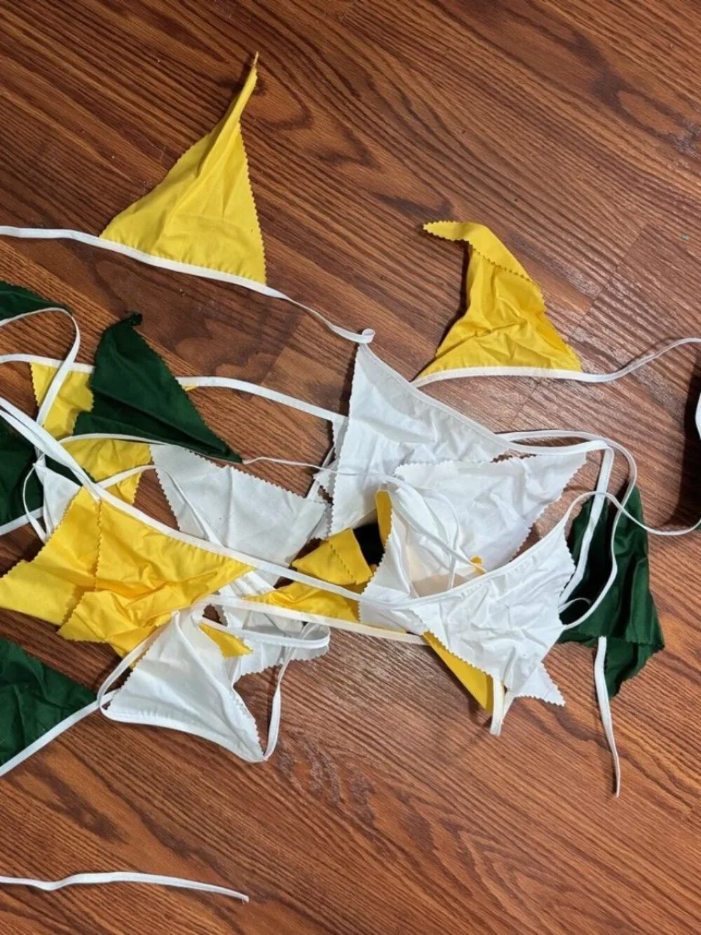 Handmade 34' Fabric pennant / bunting banner - Green, Yellow, White